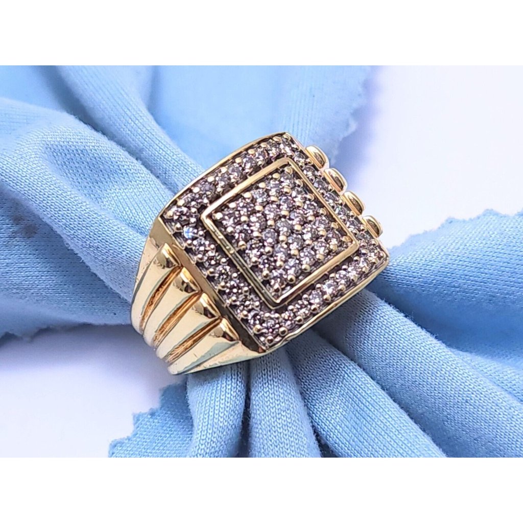Unique 10k Karat Solid Yellow Gold Designer Mens Diamond Cluster Ring  Size 9